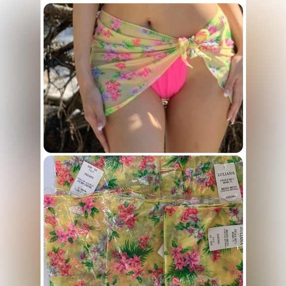 Zuliana mesh yellow floral sarong. Made in USA. New With Tag - Picture 1 of 1